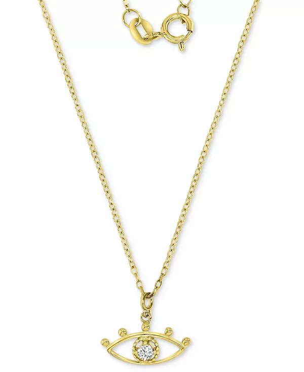 Ожерелье с подвеской от сглаза из кубического циркония, позолоченное серебро 14 карат, длина 16 дюймов + удлинитель 2 дюйма Macy'S, gold