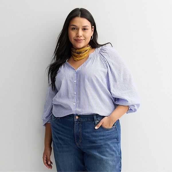 Топ с V-образным вырезом и застежкой на пуговицы, с длинными рукавами, plus size Sonoma Goods For Life, Blue Ecru Stripe
Топ с V-образным вырезом и застежкой на пуговицы, с длинными рукавами, plus size Sonoma Goods For Life, Blue Ecru Stripe