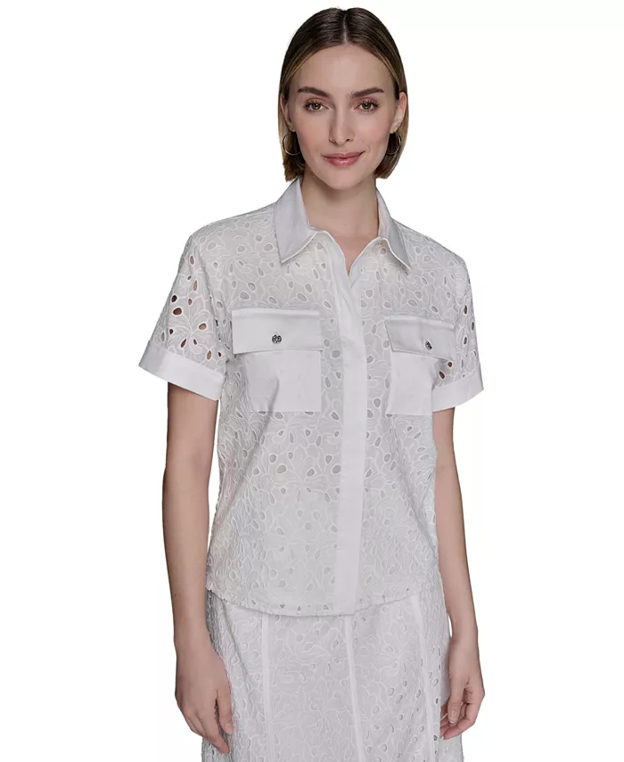 Женская хлопковая рубашка с ажурной вышивкой KARL LAGERFELD PARIS, белый
Женская хлопковая рубашка с ажурной вышивкой KARL LAGERFELD PARIS, белый