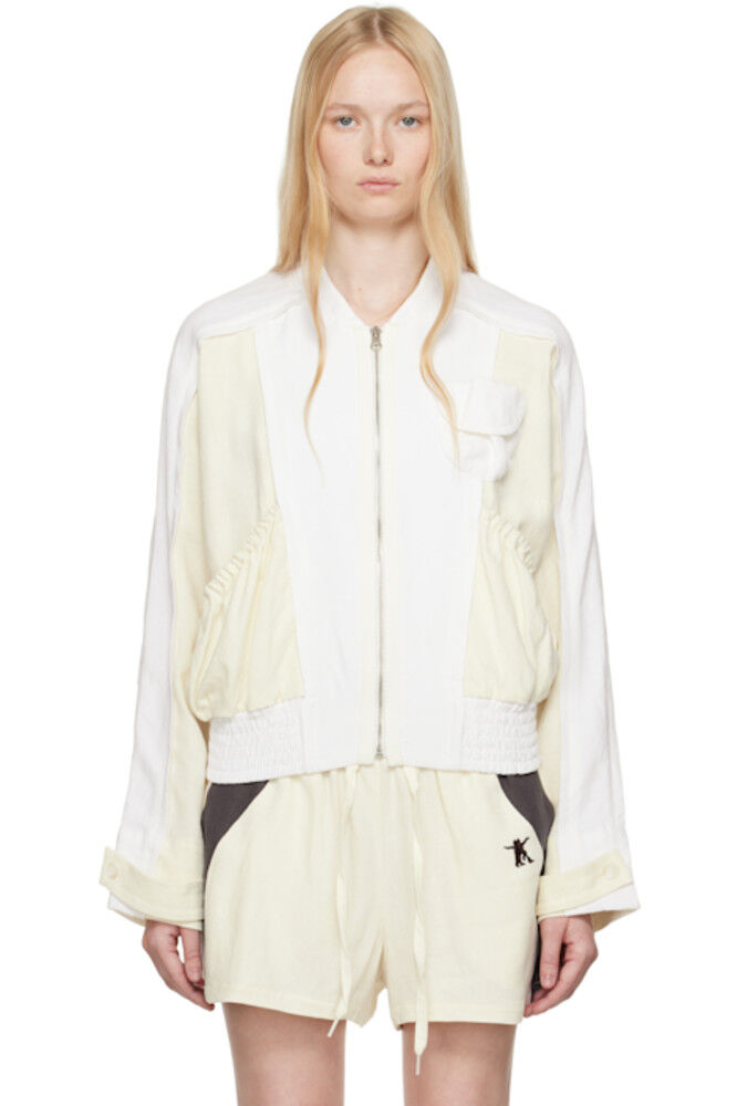 Белая и кремовая льняная куртка-бомбер со вставками OPEN YY
Белая и кремовая льняная куртка-бомбер со вставками OPEN YY