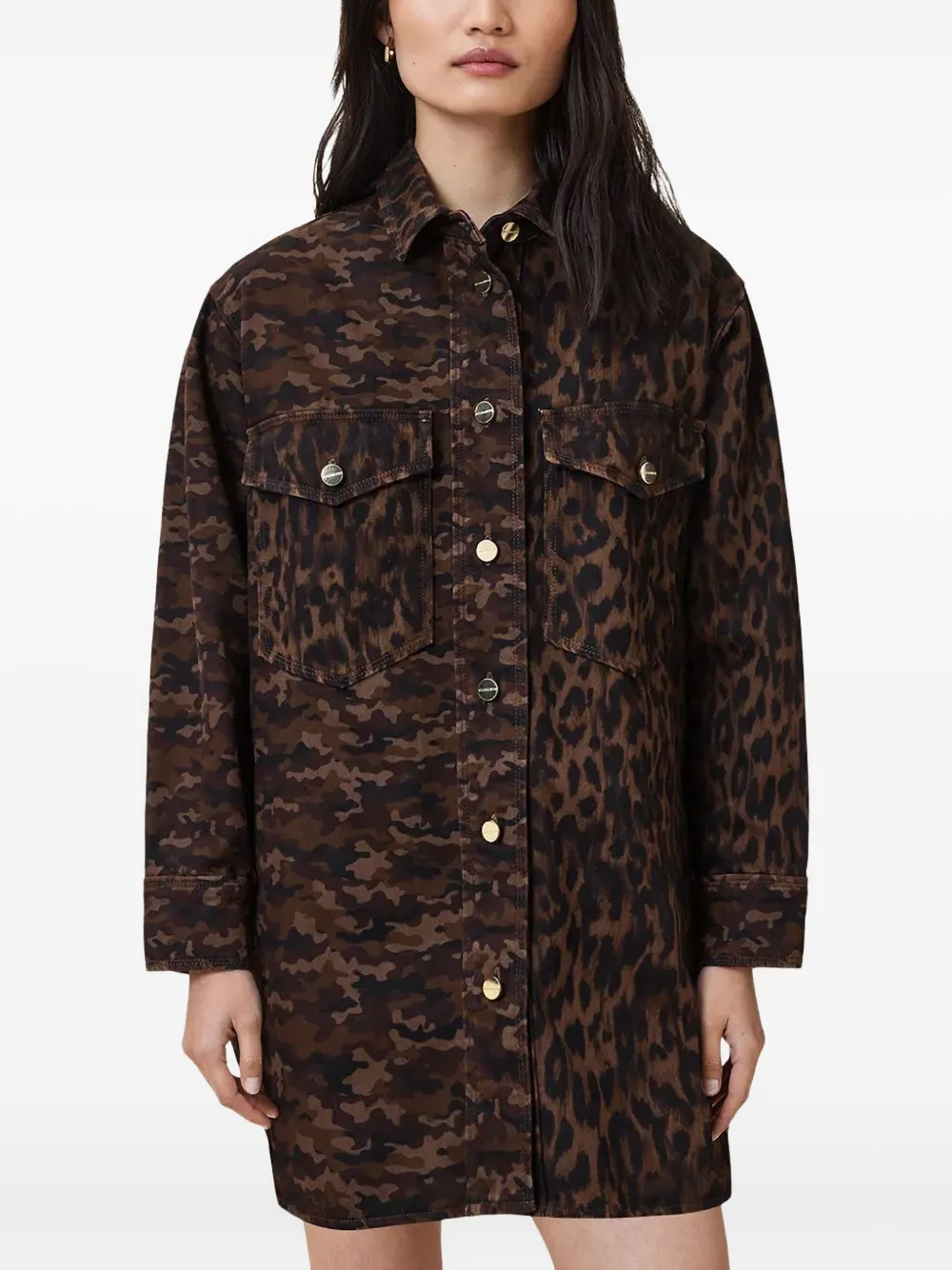 Платье-рубашка мини с леопардовым принтом Faye AllSaints, коричневый
Платье-рубашка мини с леопардовым принтом Faye AllSaints, коричневый