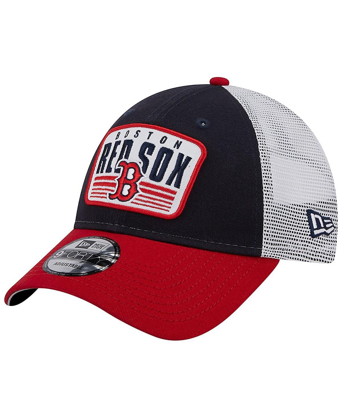 Мужская темно-синяя кепка Boston Red Sox с двухцветной нашивкой 9FORTY Snapback New Era