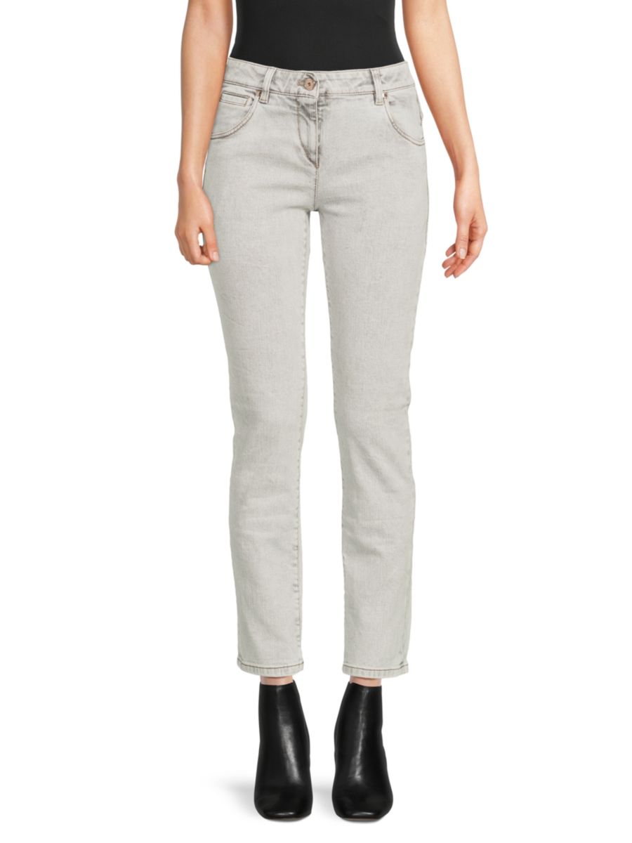 Джинсы до щиколотки из светло-белой ткани Brunello Cucinelli, светло-серый
Джинсы до щиколотки из светло-белой ткани Brunello Cucinelli, светло-серый