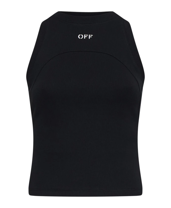 Черная хлопковая майка в рубчик Off White, черный
Черная хлопковая майка в рубчик Off White, черный