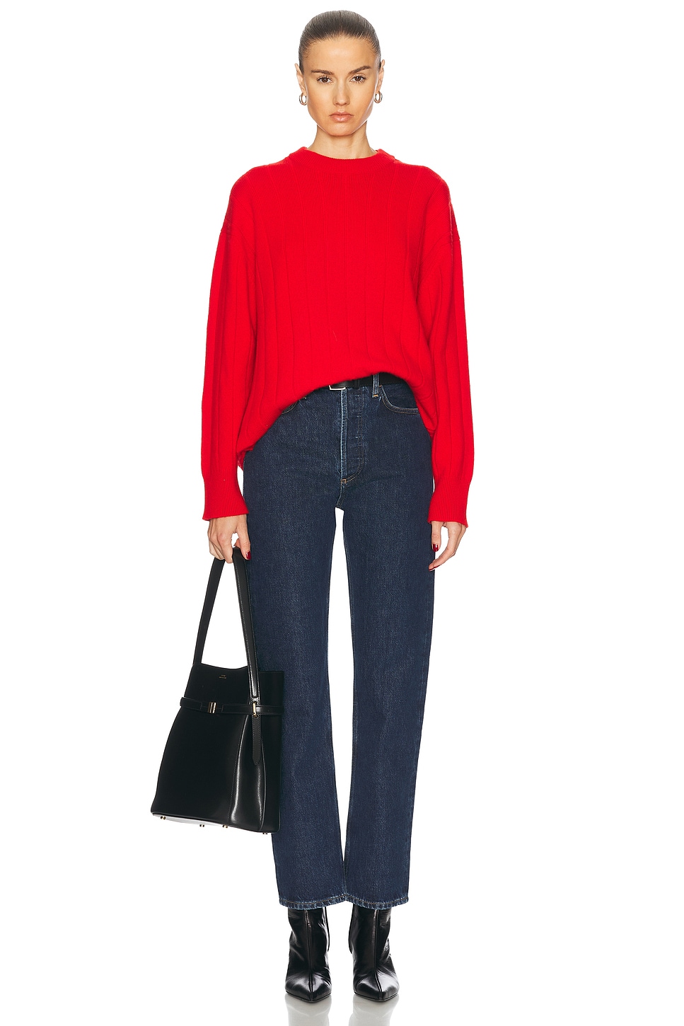 Длинный свитер с круглым вырезом в рубчик &Daughter, красный 
Длинный свитер с круглым вырезом в рубчик &Daughter, красный