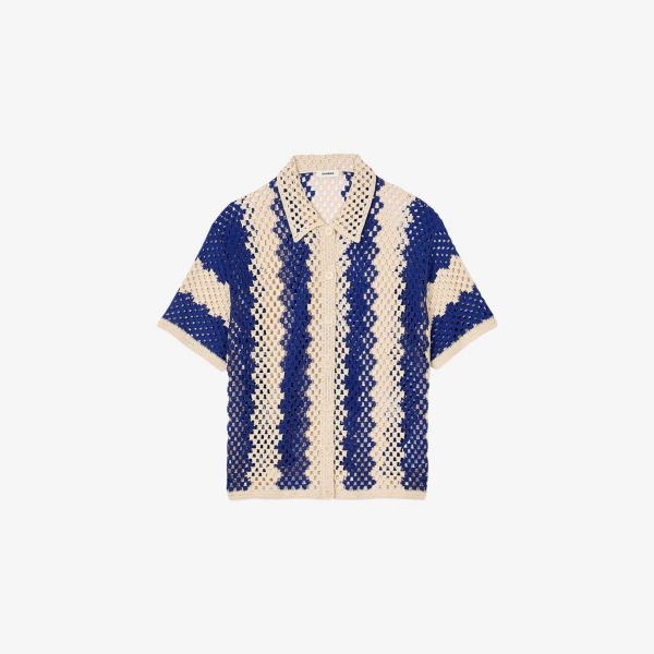 Рубашка Sandro из смесового хлопка вязаная в полоску, синий/бежевый
Рубашка Sandro из смесового хлопка вязаная в полоску, синий/бежевый