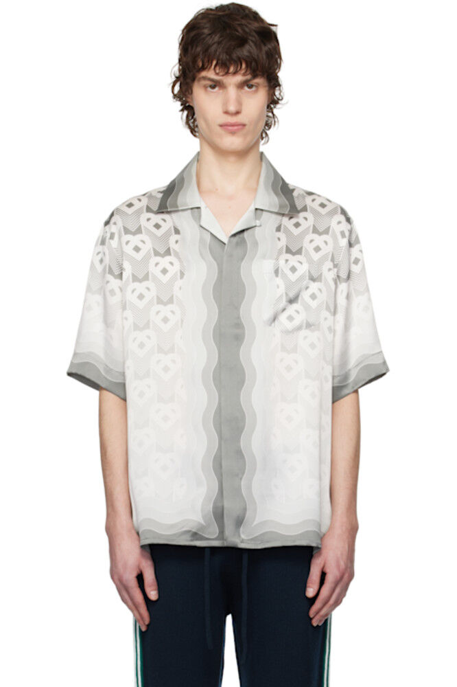 Серая шелковая рубашка с монограммой в виде сердца и градиентом Casablanca 
Серая шелковая рубашка с монограммой в виде сердца и градиентом Casablanca