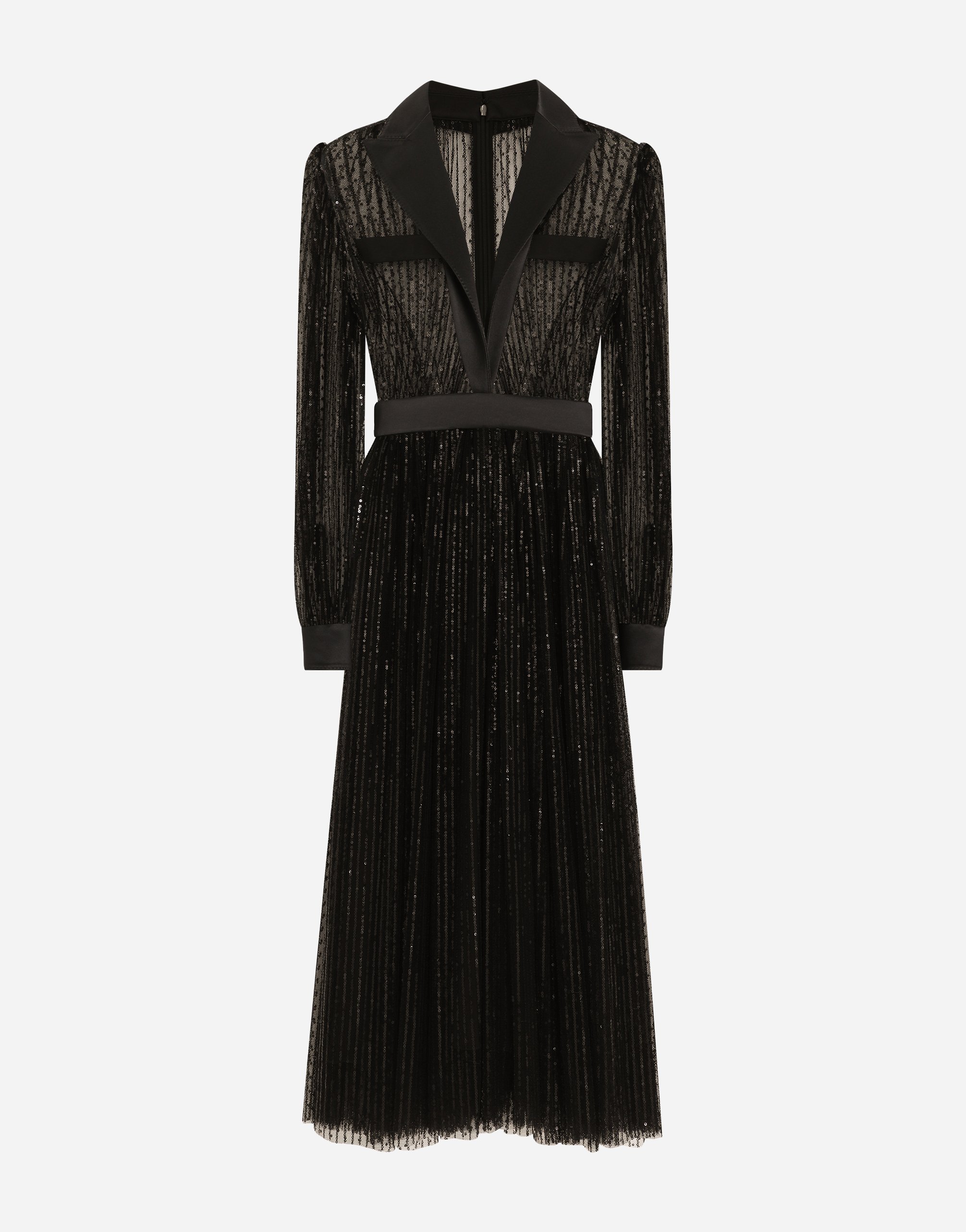 Тюлевое платье-рубашка смокинг миди с украшением из пайеток Dolce & Gabbana, черный
Тюлевое платье-рубашка смокинг миди с украшением из пайеток Dolce & Gabbana, черный