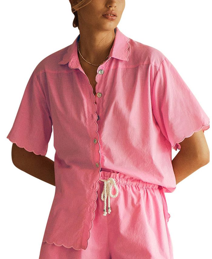 CLAVELL Рубашка с коротким рукавом и волнообразным краем AUR OCEÀ, розовый 
CLAVELL Рубашка с коротким рукавом и волнообразным краем AUR OCEÀ, розовый