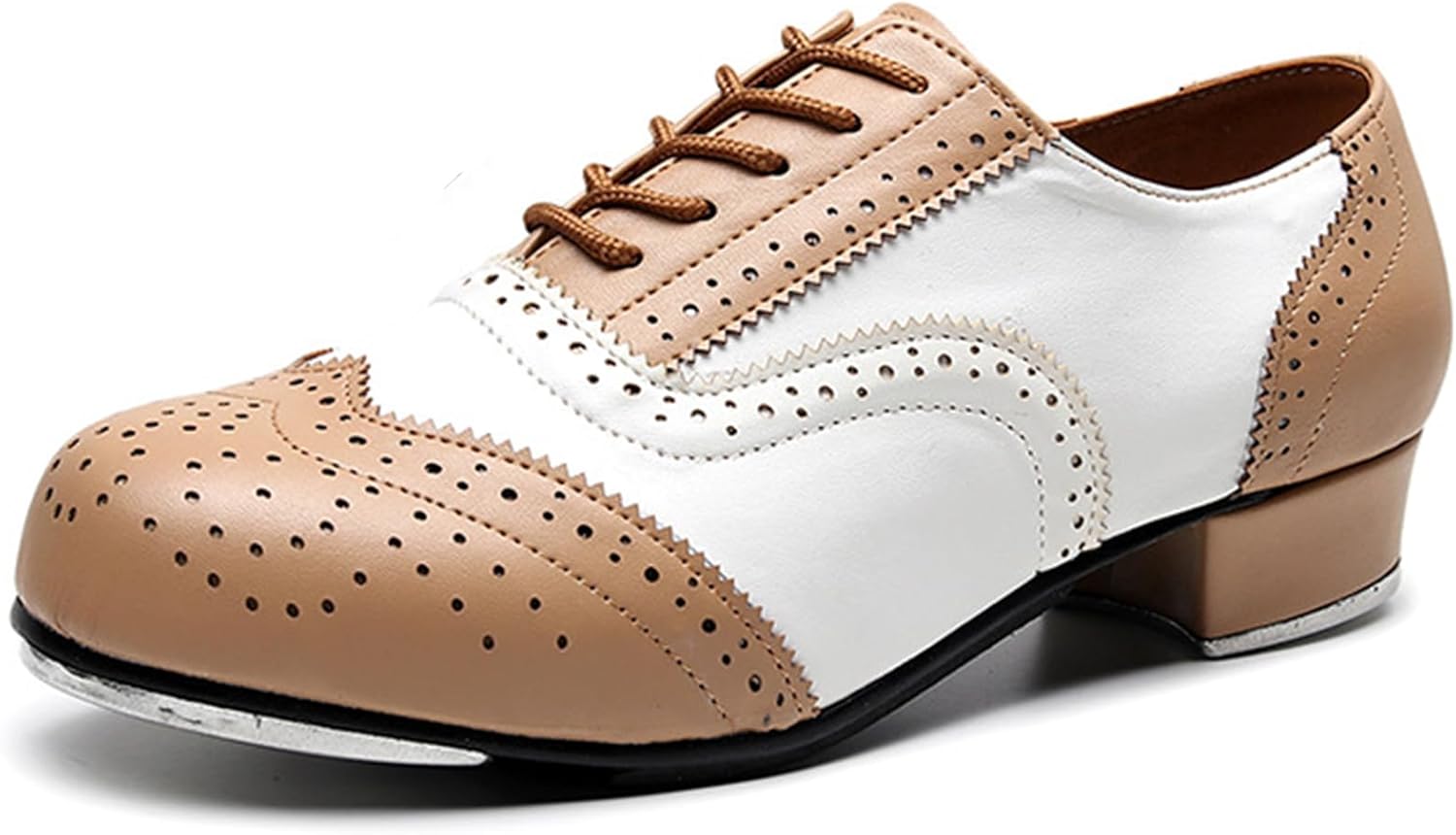 Мужские тап-туфли из кожи с низким каблуком, броги, на шнуровке, удобные для танцев Hiuzylqx, белый/коричневый
Мужские тап-туфли из кожи с низким каблуком, броги, на шнуровке, удобные для танцев Hiuzylqx, белый/коричневый