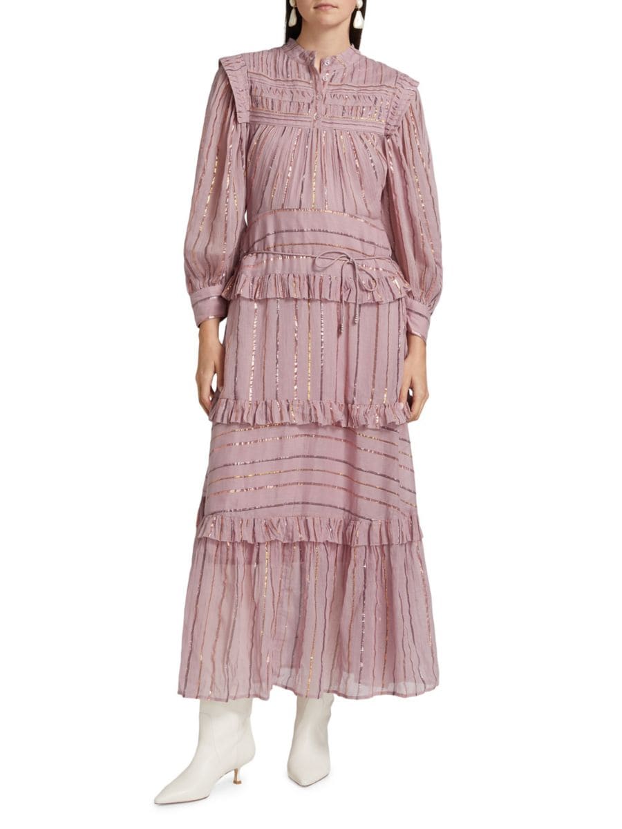 Многоярусное платье макси в металлическую полоску Farm Rio, розовый
Многоярусное платье макси в металлическую полоску Farm Rio, розовый