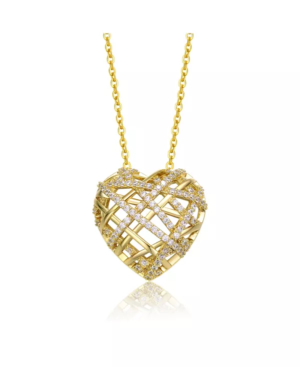 Ожерелье из стерлингового серебра 14 карат с желтым золотом и кубическим цирконием, с ленточным кулоном в виде объемного сердца Genevive, gold
Ожерелье из стерлингового серебра 14 карат с желтым золотом и кубическим цирконием, с ленточным кулоном в виде объемного сердца Genevive, gold