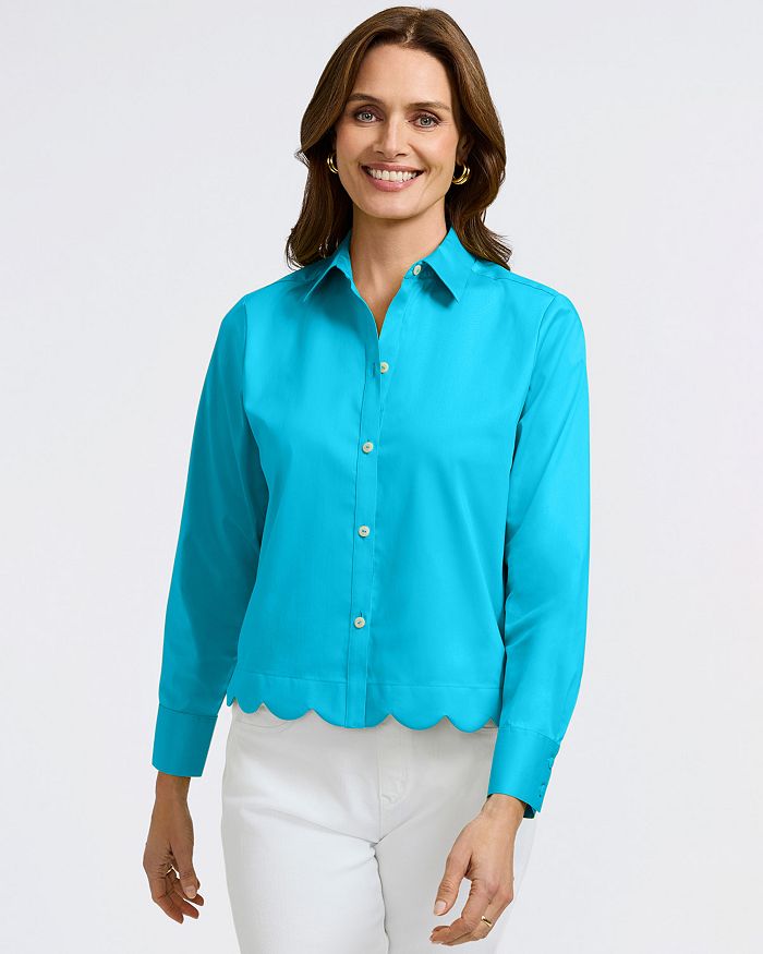 Скарлетт Рубашка с Длинным Рукавом из Матового Сатина Foxcroft, синий 
Скарлетт Рубашка с Длинным Рукавом из Матового Сатина Foxcroft, синий