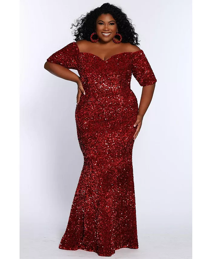 Женское бархатное вечернее платье с короткими рукавами и пайетками, больших размеров Johnathan Kayne for Sydney's Closet, красный
Женское бархатное вечернее платье с короткими рукавами и пайетками, больших размеров Johnathan Kayne for Sydney's Closet, красный