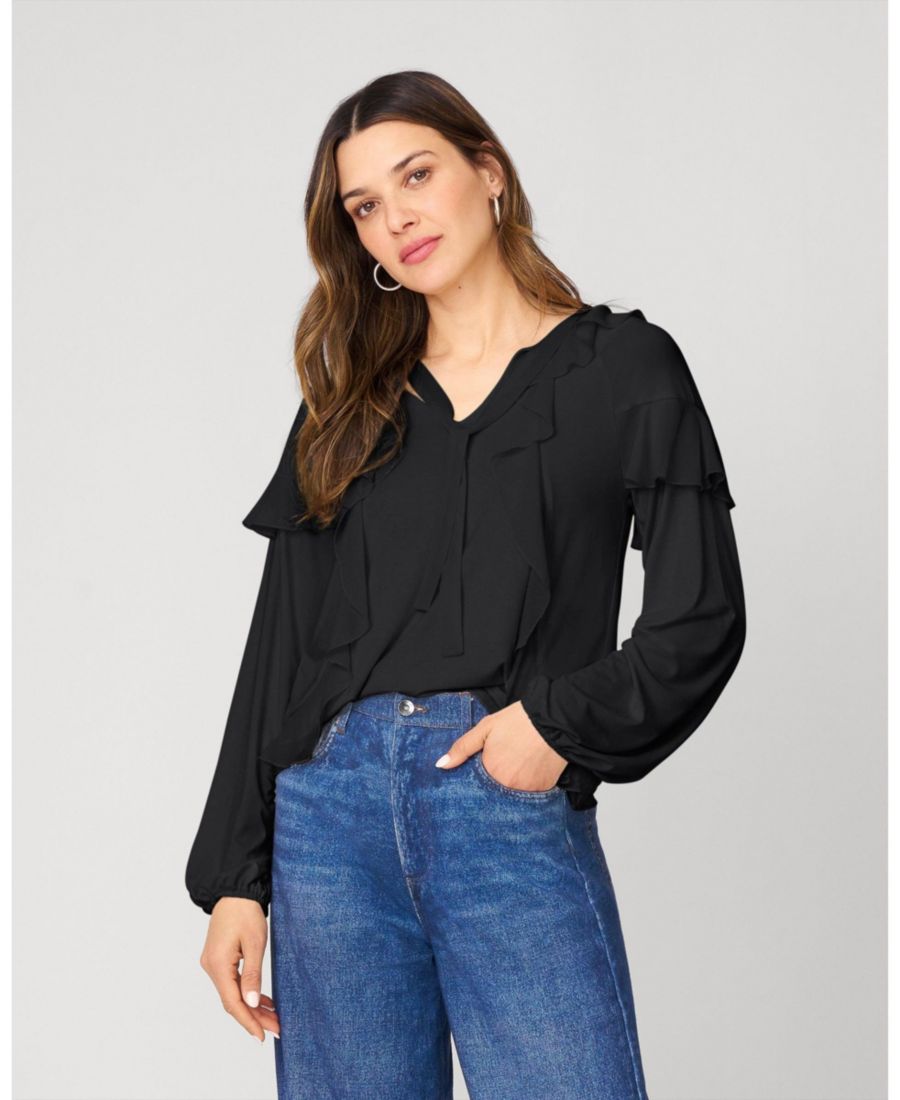 Женская романтическая блузка с оборками и завязками на шее Cable & Gauge, Jet black
Женская романтическая блузка с оборками и завязками на шее Cable & Gauge, Jet black