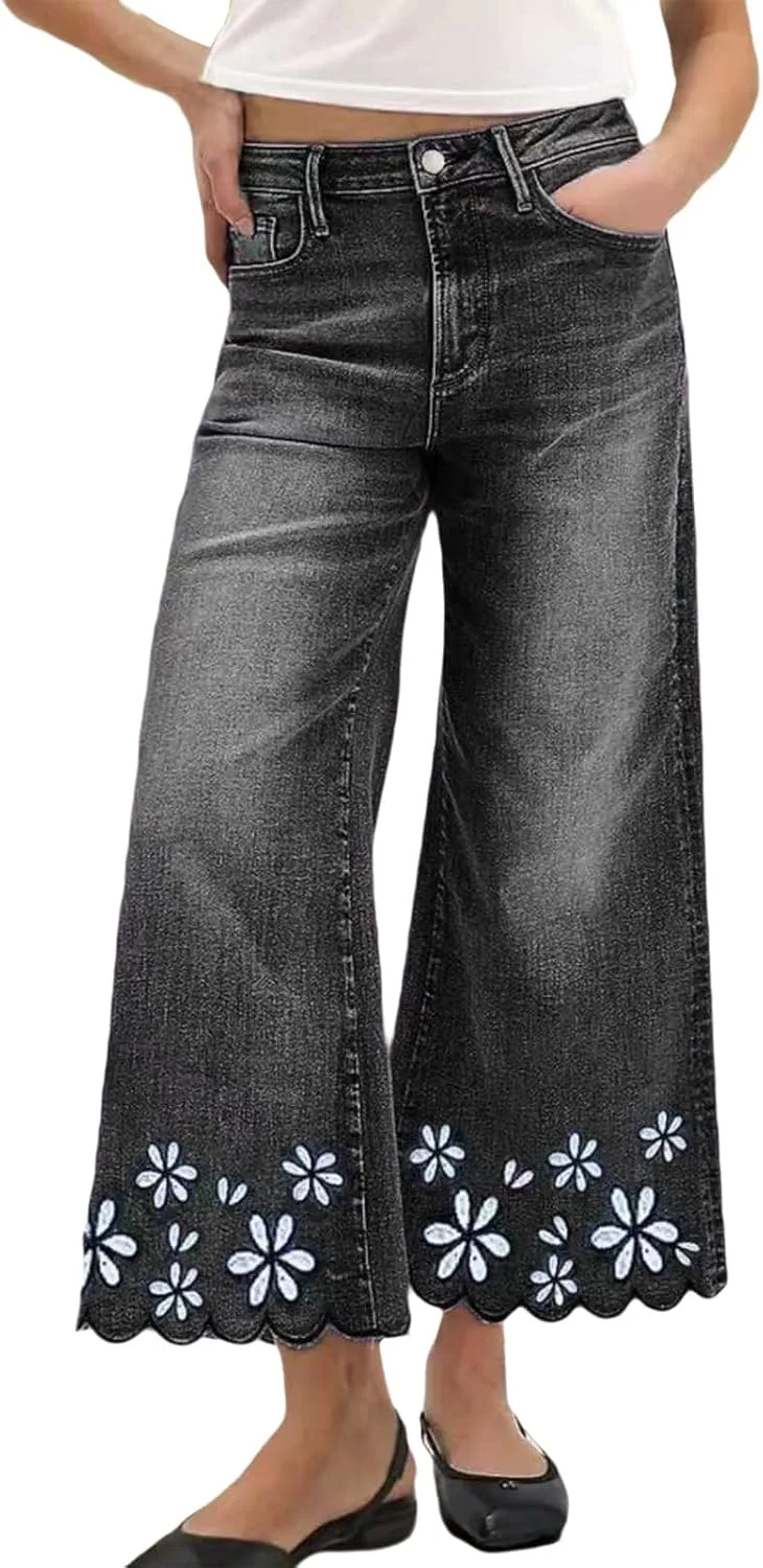 Кроп джинсы с широкими штанинами для женщин, Casual, Mid Rise, эластичные, свободные, с цветочной вышивкой MRNYQBM
Кроп джинсы с широкими штанинами для женщин, Casual, Mid Rise, эластичные, свободные, с цветочной вышивкой MRNYQBM