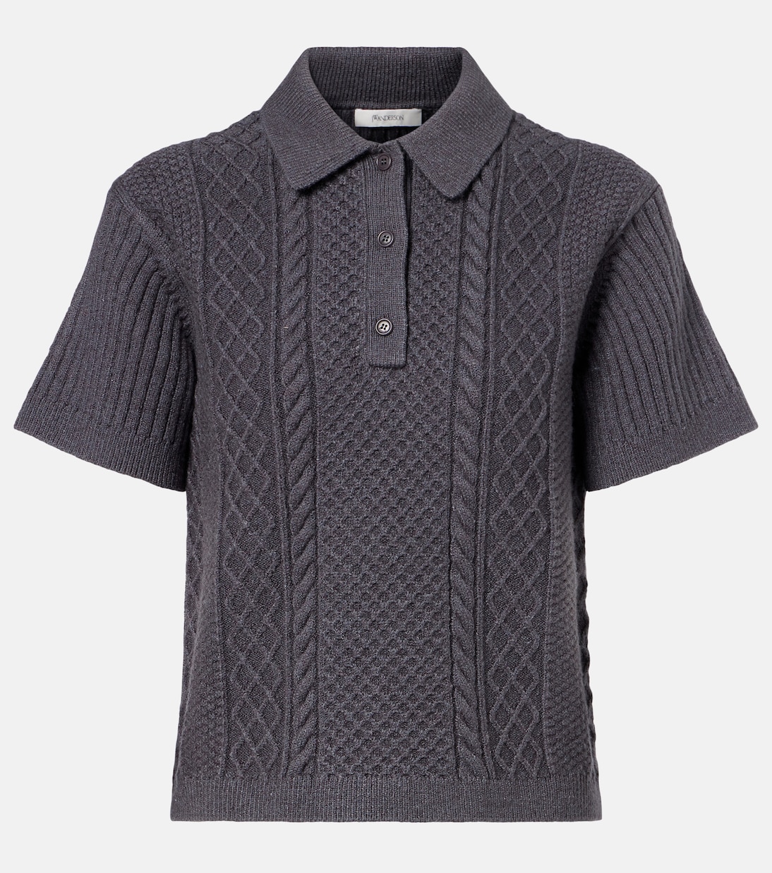 Рубашка-поло из смеси шерсти и хлопка, трикотажная косичка JW Anderson, Charcoal
Рубашка-поло из смеси шерсти и хлопка, трикотажная косичка JW Anderson, Charcoal
