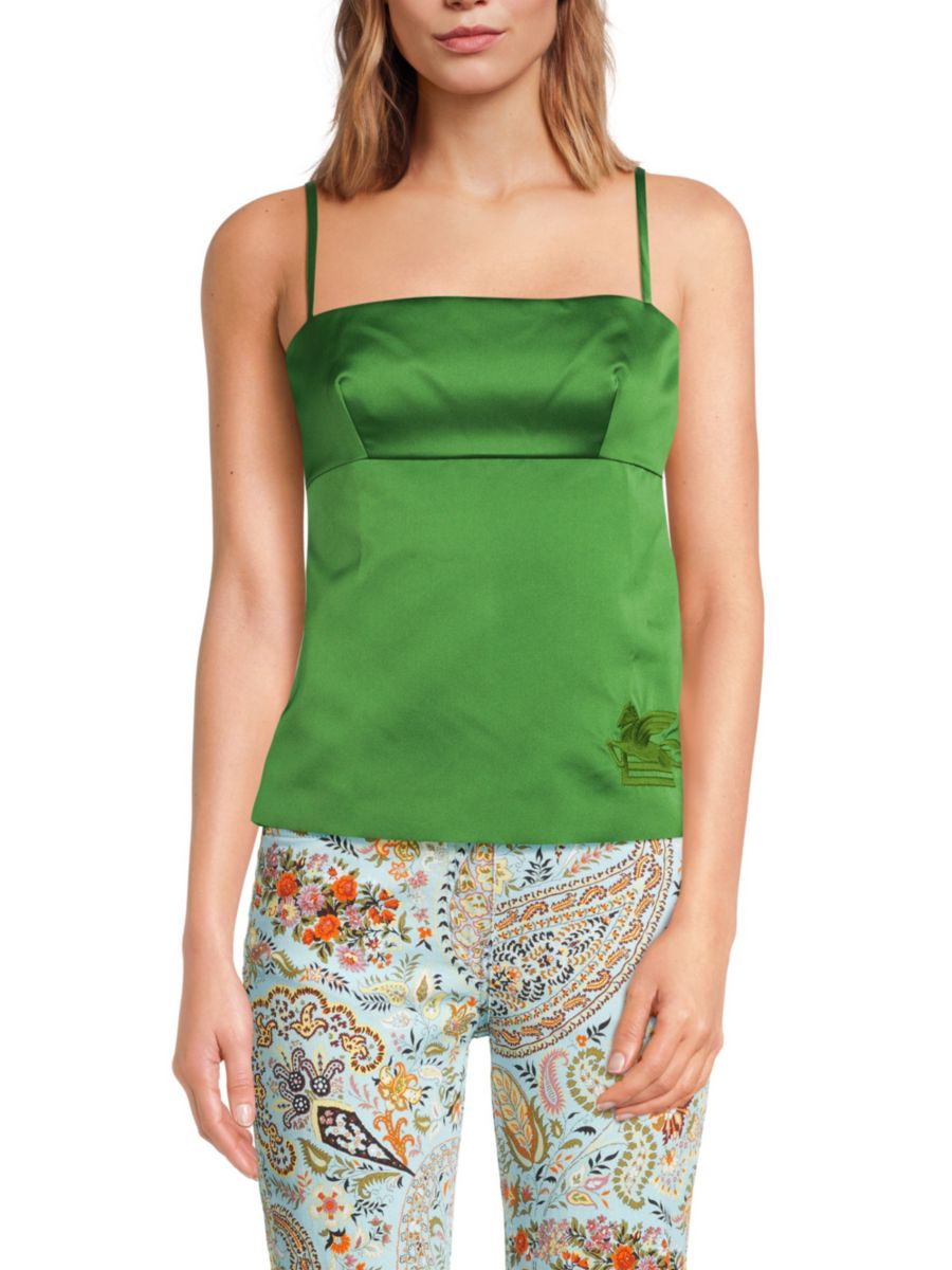 Атласный укороченный топ с квадратным вырезом Etro, зеленый
Атласный укороченный топ с квадратным вырезом Etro, зеленый