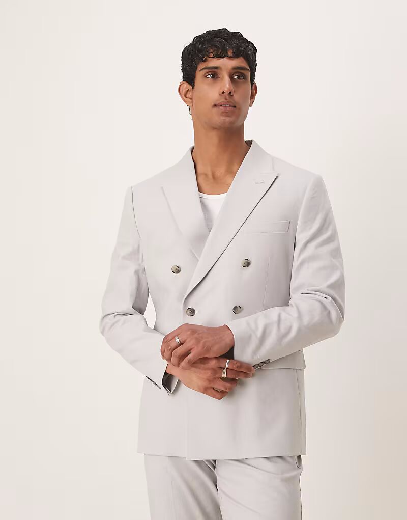 Двубортный пиджак из льняной смеси, классический, цвета гальки Asos Design
Двубортный пиджак из льняной смеси, классический, цвета гальки Asos Design