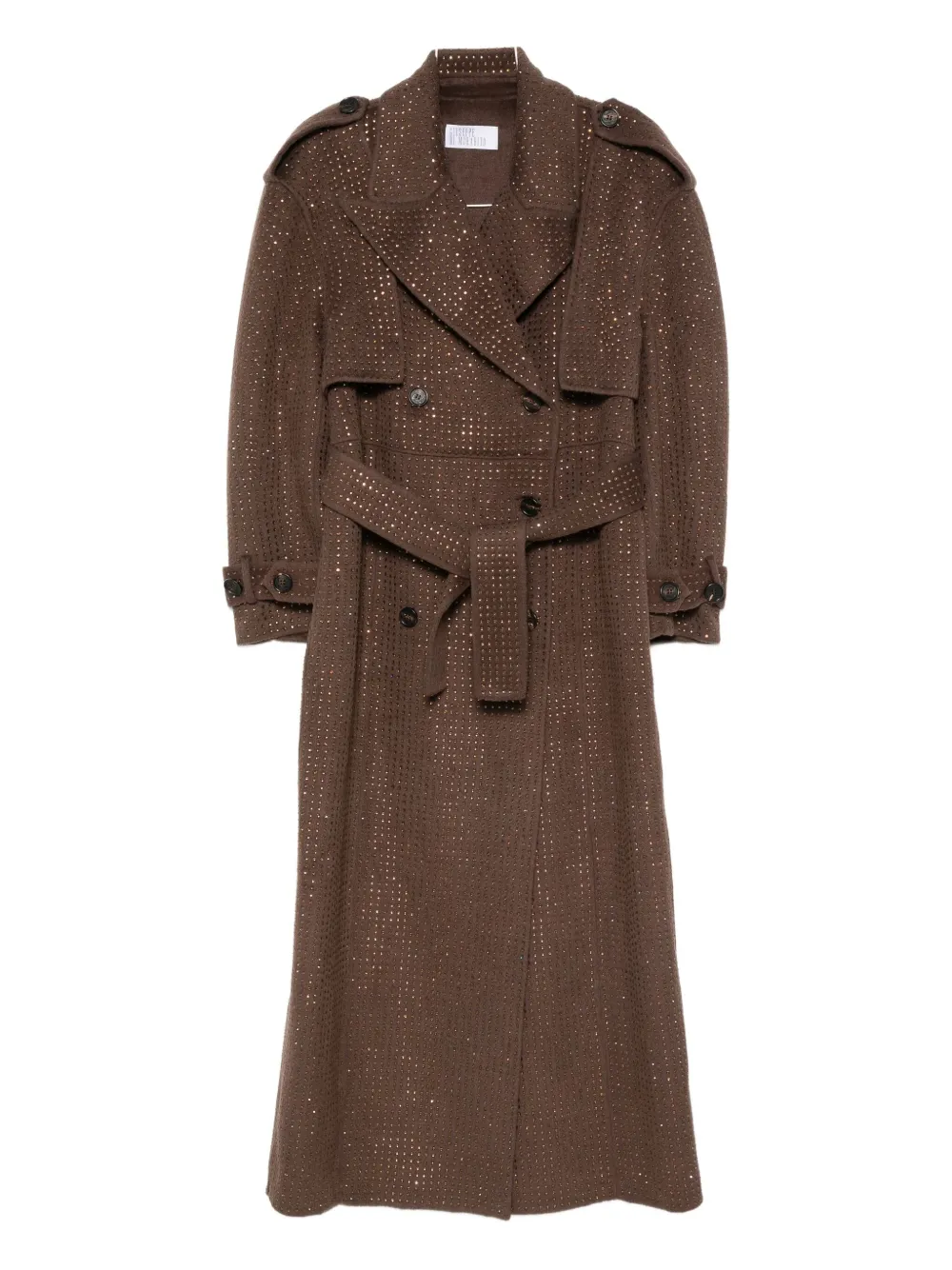 Двубортный тренчкот, украшенный кристаллами Giuseppe Di Morabito, коричневый
Двубортный тренчкот, украшенный кристаллами Giuseppe Di Morabito, коричневый