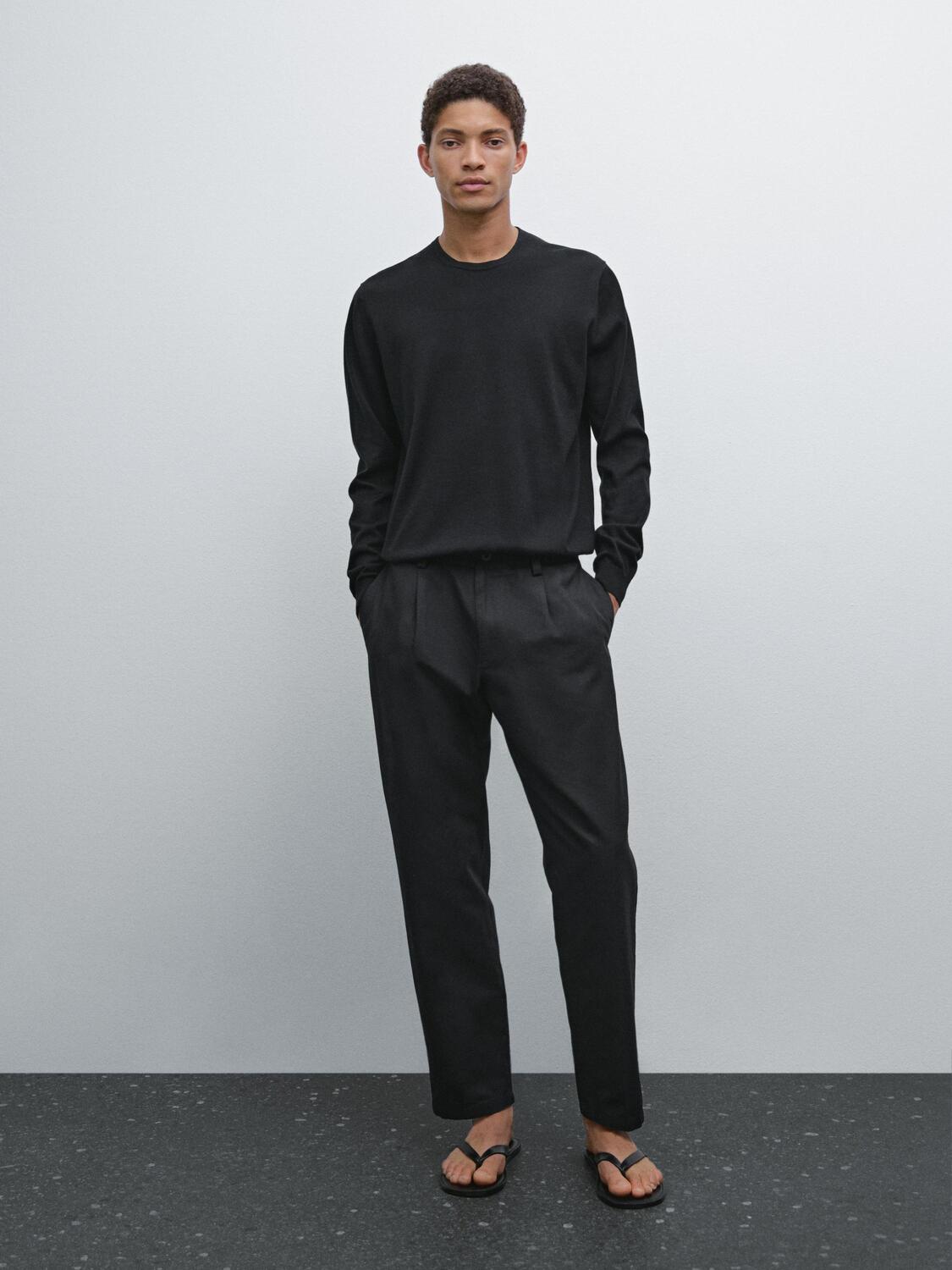 Хлопковый трикотажный свитер с длинными рукавами Massimo Dutti, черный 
Хлопковый трикотажный свитер с длинными рукавами Massimo Dutti, черный