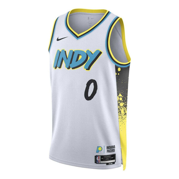 Спортивная футболка dri-fit nba indiana pacers 2024/25 city edition nba swingman jersey 'tyrese haliburton' Nike, белый 
Спортивная футболка dri-fit nba indiana pacers 2024/25 city edition nba swingman jersey 'tyrese haliburton' Nike, белый