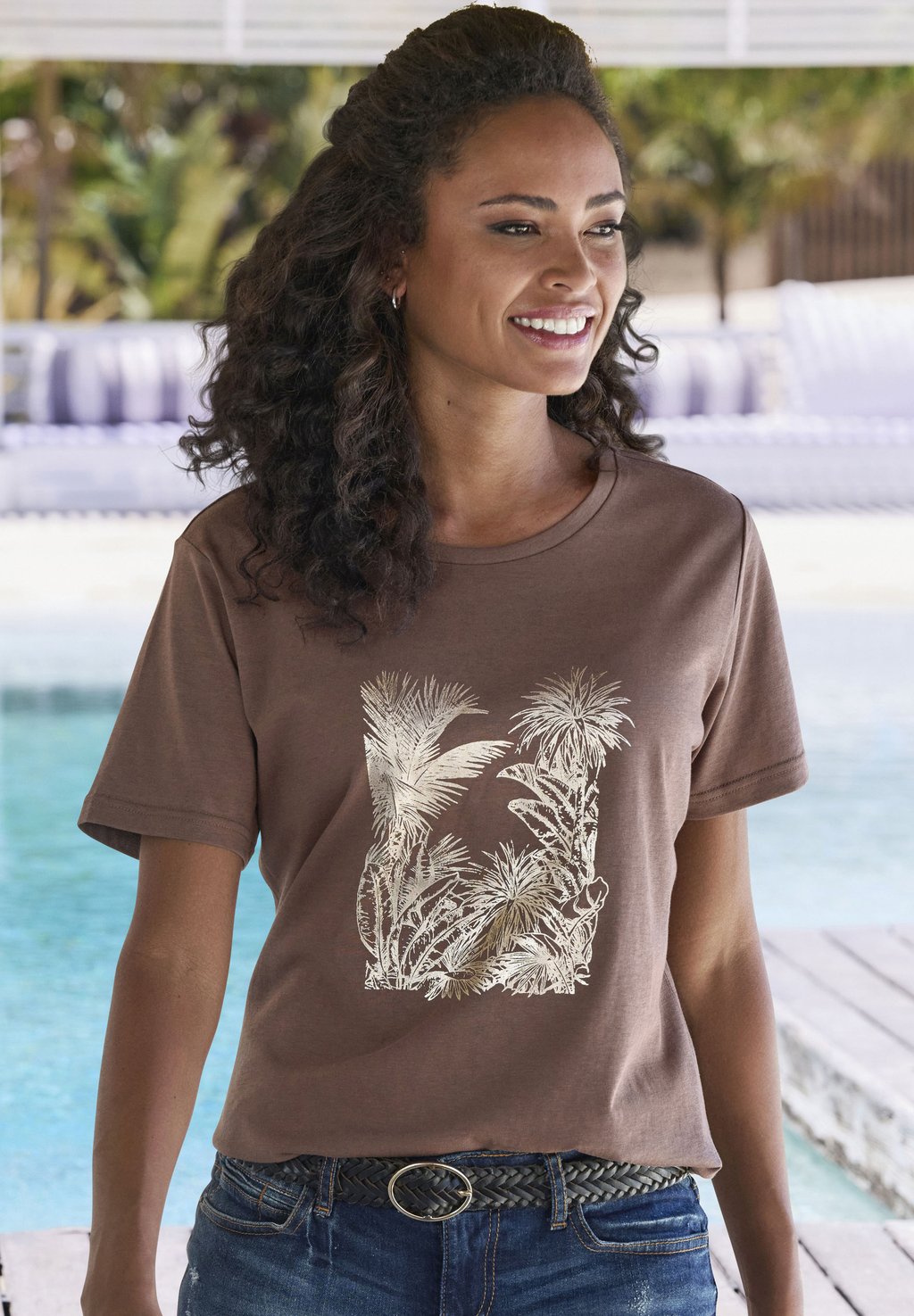 Футболка с принтом Vivance, серо-коричневый 
Футболка с принтом Vivance, серо-коричневый