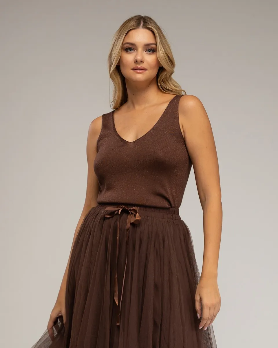 Женский вязаный джемпер с люрексом Tantra, коричневый
Женский вязаный джемпер с люрексом Tantra, коричневый