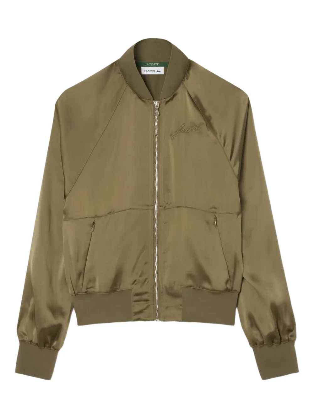 Сатиновый бомбер с вышитым логотипом Lacoste, зеленый
Сатиновый бомбер с вышитым логотипом Lacoste, зеленый