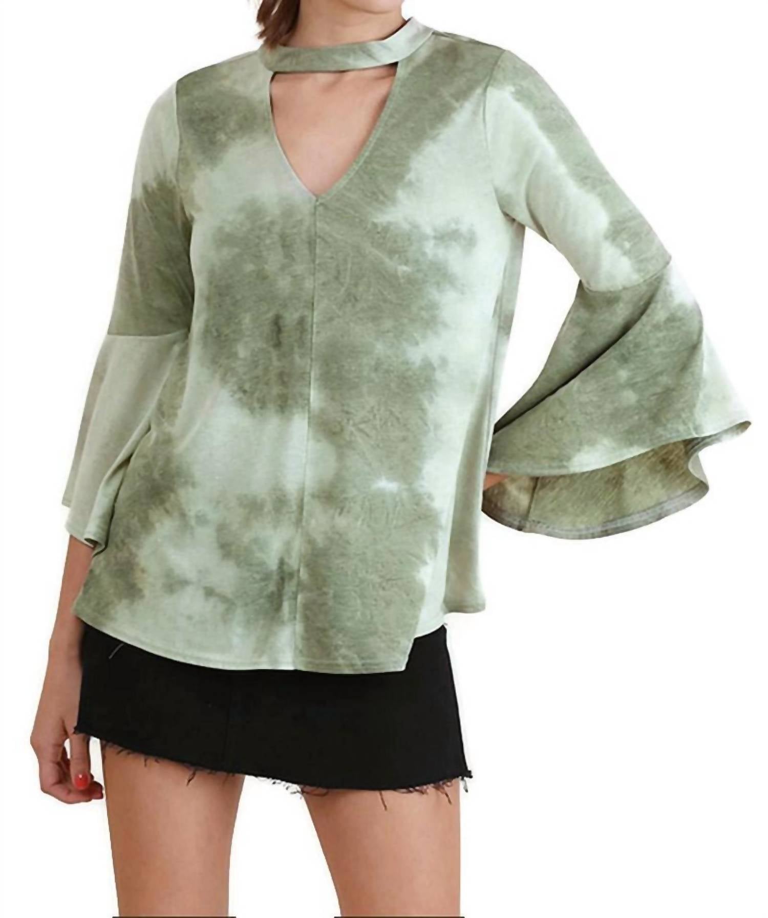 Тай-дай топ с колоколообразными рукавами в стиле бохо шалфейного цвета Umgee, Sage 
Тай-дай топ с колоколообразными рукавами в стиле бохо шалфейного цвета Umgee, Sage