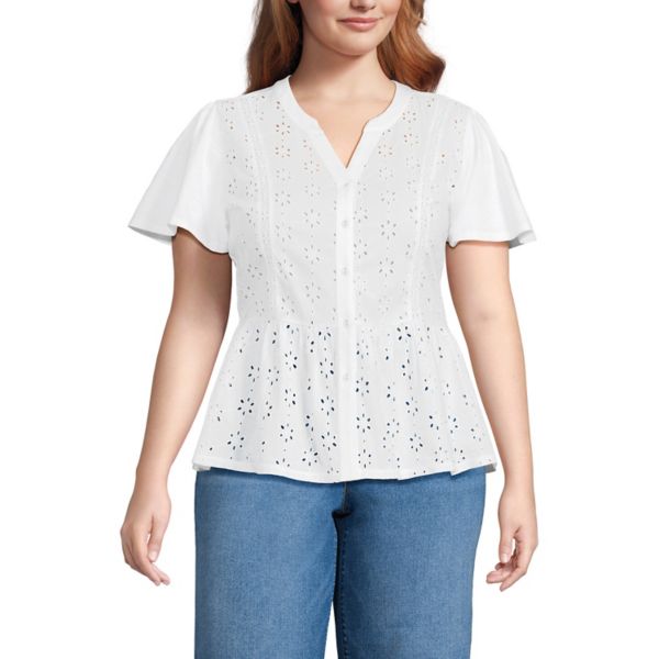 Плюс сайз топ с коротким рукавом и ажурными вставками Lands' End, белый
Плюс сайз топ с коротким рукавом и ажурными вставками Lands' End, белый