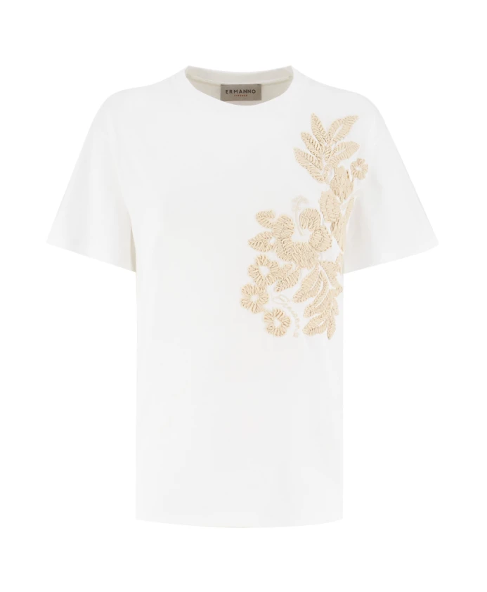 Хлопковая футболка с цветочной вышивкой Ermanno Scervino, белый
Хлопковая футболка с цветочной вышивкой Ermanno Scervino, белый