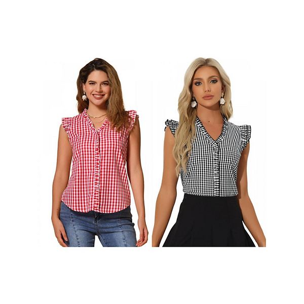 2 упаковки блузки с рюшами для женщин v-образным вырезом и коротким рукавом в клетку Inspire Chic, Black Red
2 упаковки блузки с рюшами для женщин v-образным вырезом и коротким рукавом в клетку Inspire Chic, Black Red