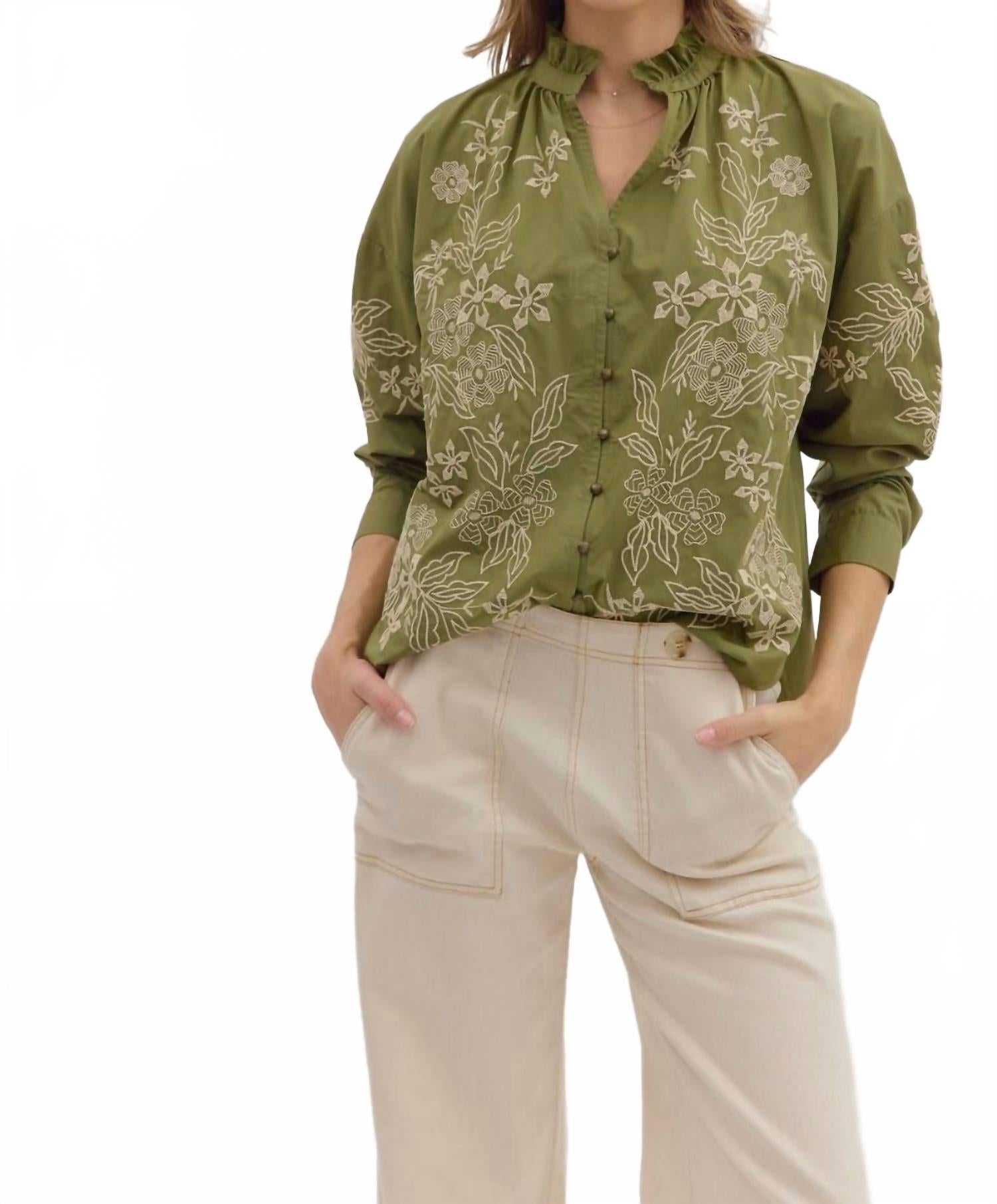 Женская вышитая рубашка Luna в зеленом Entro
Женская вышитая рубашка Luna в зеленом Entro