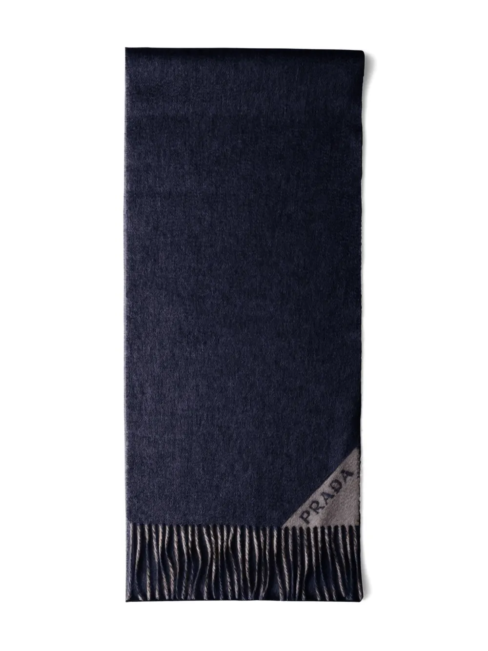 Шарф с логотипом и жаккардовой бахромой по краям Prada, синий 
Шарф с логотипом и жаккардовой бахромой по краям Prada, синий