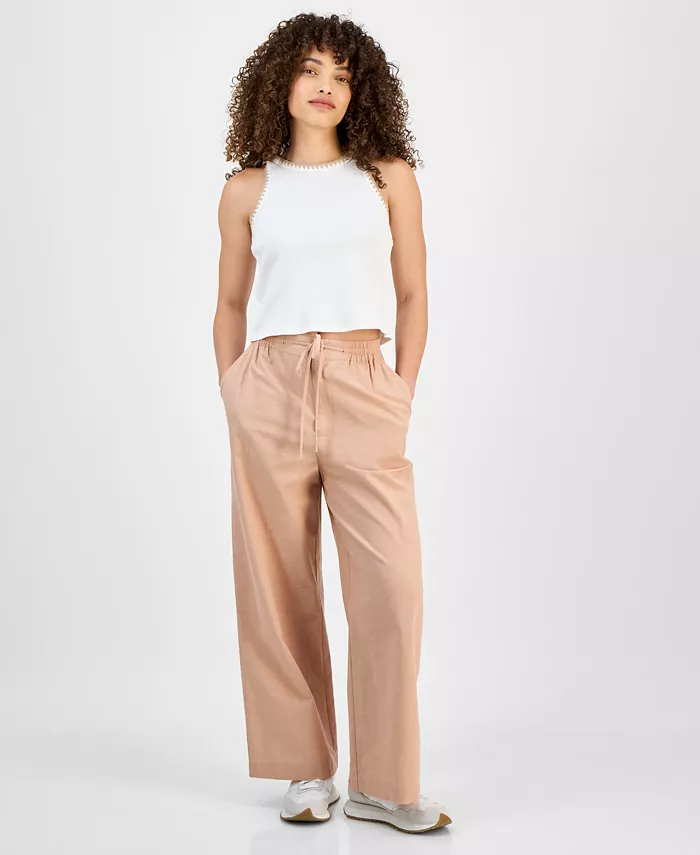 Укороченные хлопковые и льняные карго-брюки с кулиской And Now This, коричневый
Укороченные хлопковые и льняные карго-брюки с кулиской And Now This, коричневый