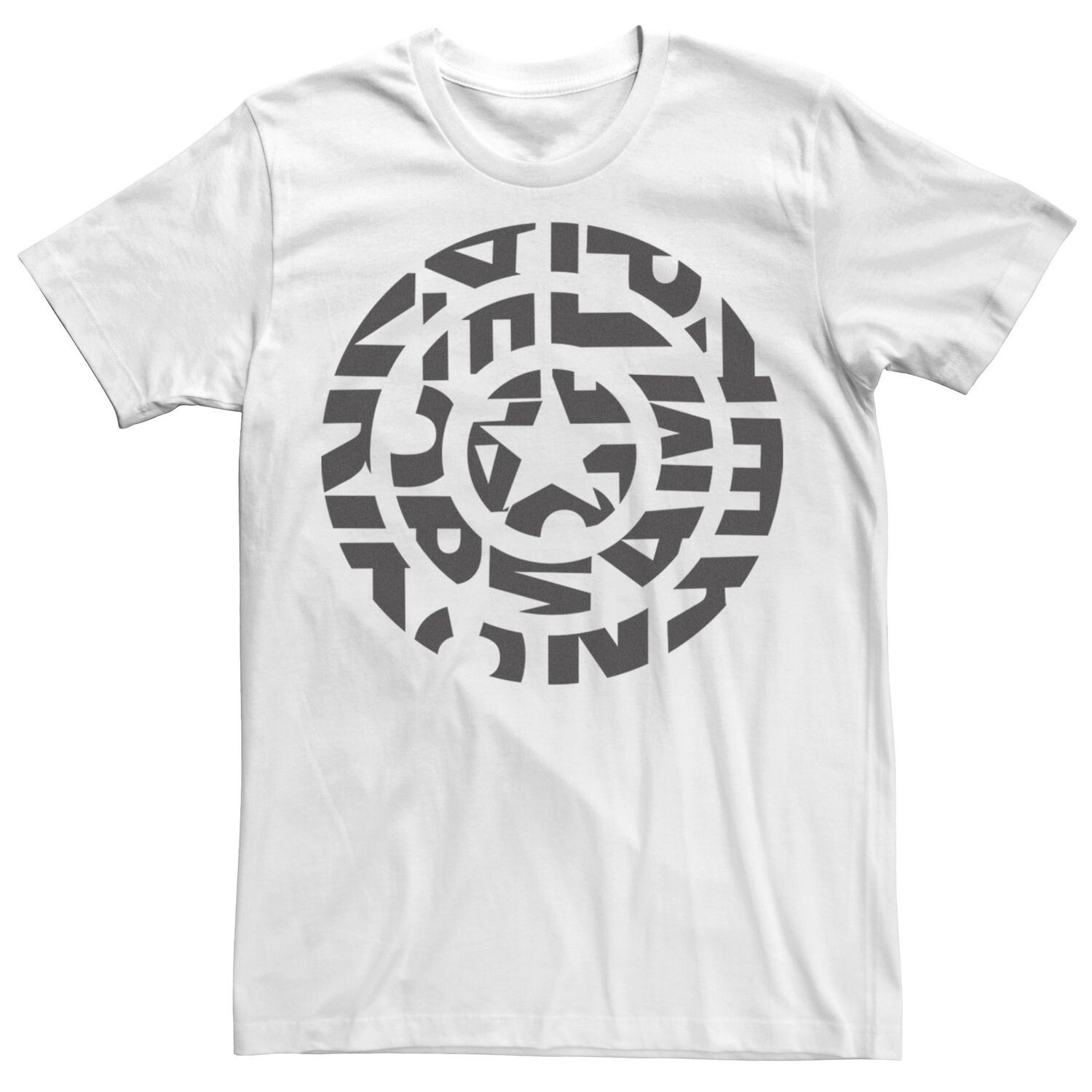 Мужская футболка с графическим логотипом Marvel Captain America Shield и текстовым заполнением
Мужская футболка с графическим логотипом Marvel Captain America Shield и текстовым заполнением