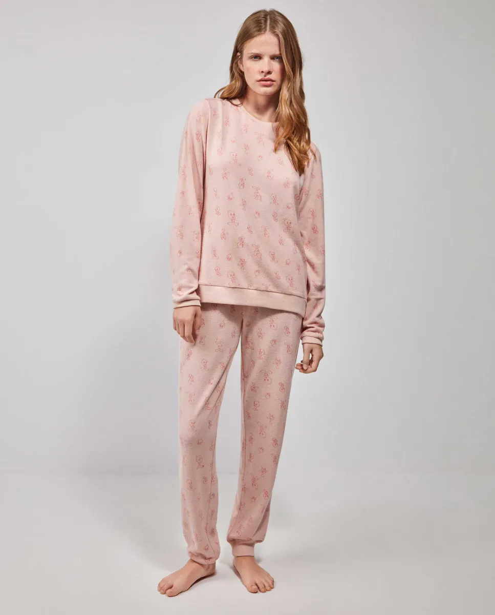 Длинная женская пижама с принтом Твити Gisela, розовый 
Длинная женская пижама с принтом Твити Gisela, розовый