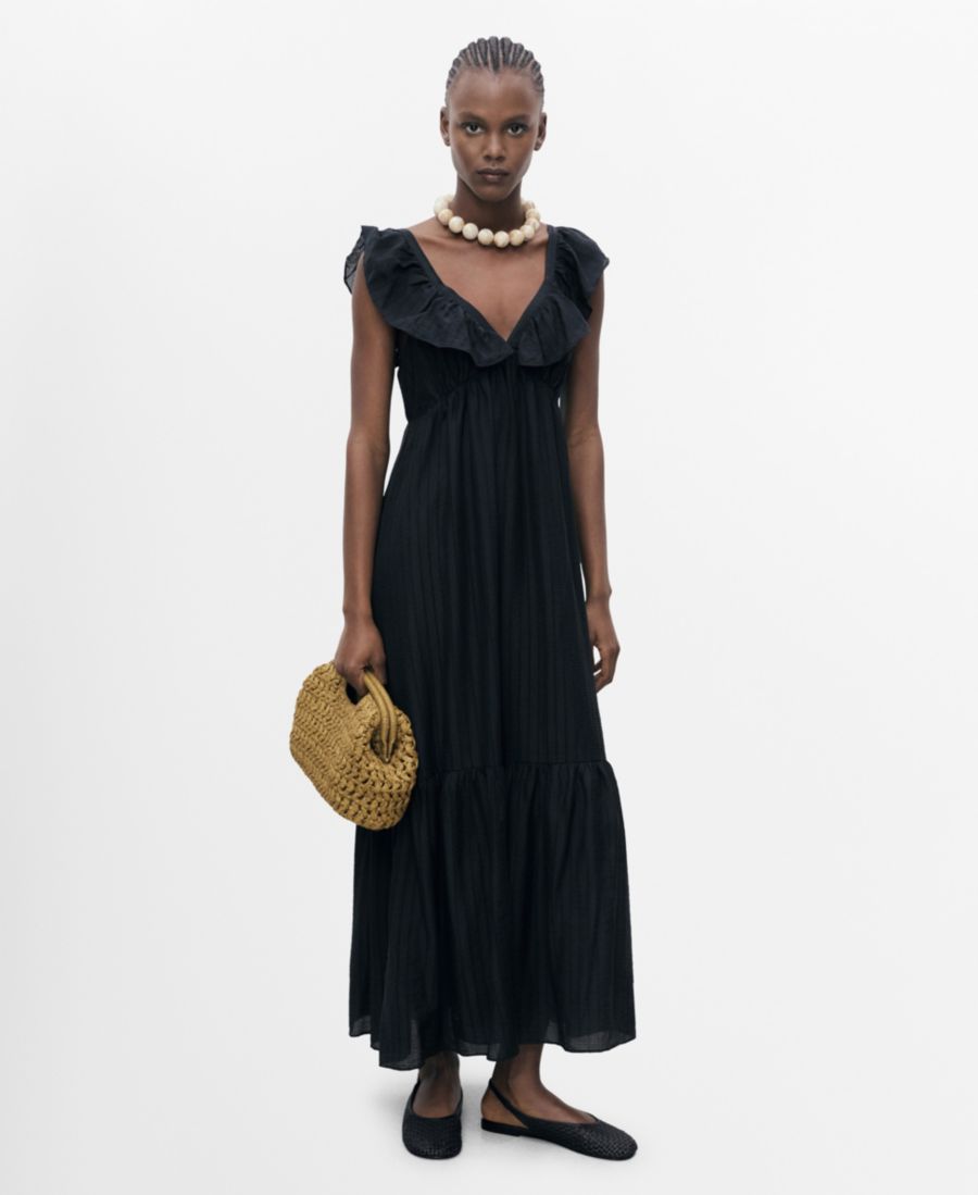 Женское длинное платье с оборками на воротнике MANGO, Black
Женское длинное платье с оборками на воротнике MANGO, Black