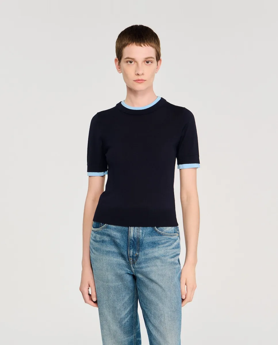 Женский укороченный двухцветный джемпер Sandro, темно-синий
Женский укороченный двухцветный джемпер Sandro, темно-синий