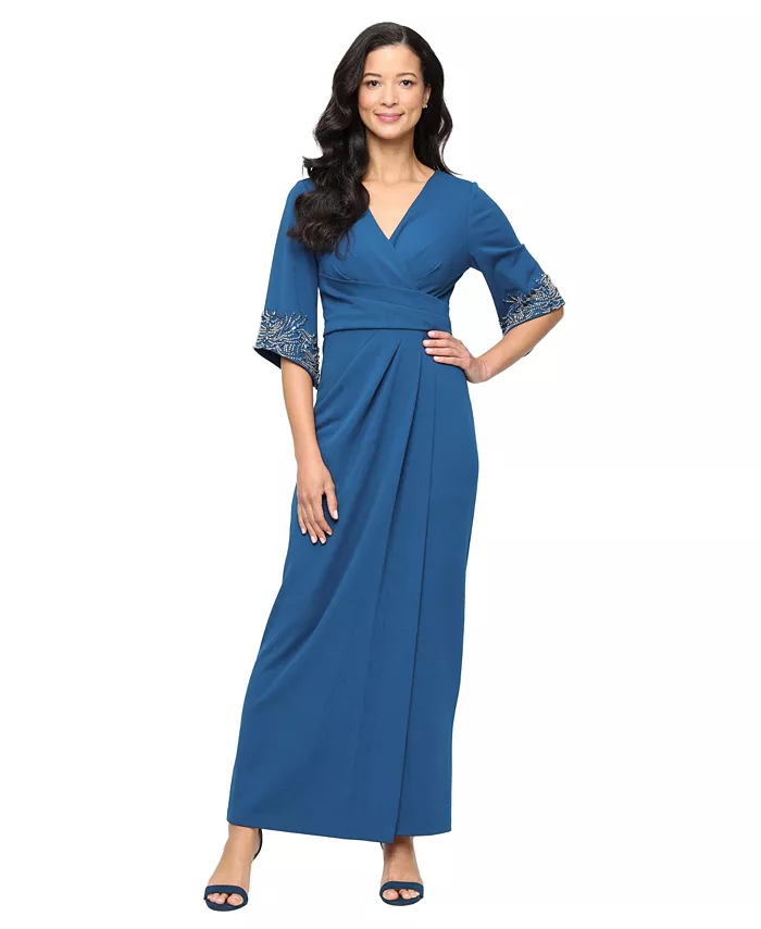 Женское платье-колонна из эластичного крепа Alex Evenings, синий 
Женское платье-колонна из эластичного крепа Alex Evenings, синий