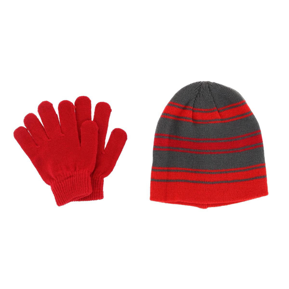 Детский комплект из 2-х предметов: шапка и перчатки в полоску для детей 4-7 лет Grand Sierra, красный 
Детский комплект из 2-х предметов: шапка и перчатки в полоску для детей 4-7 лет Grand Sierra, красный