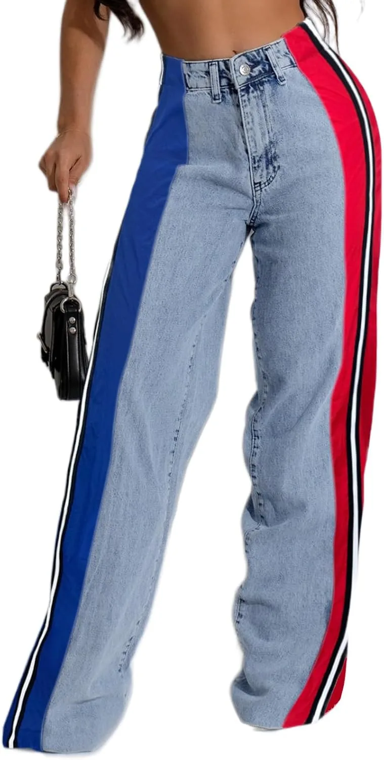 Джинсы Angsuttc для женщин с пачворком и полосками, эластичные, с цветными блоками и широкими штанинами
Джинсы Angsuttc для женщин с пачворком и полосками, эластичные, с цветными блоками и широкими штанинами