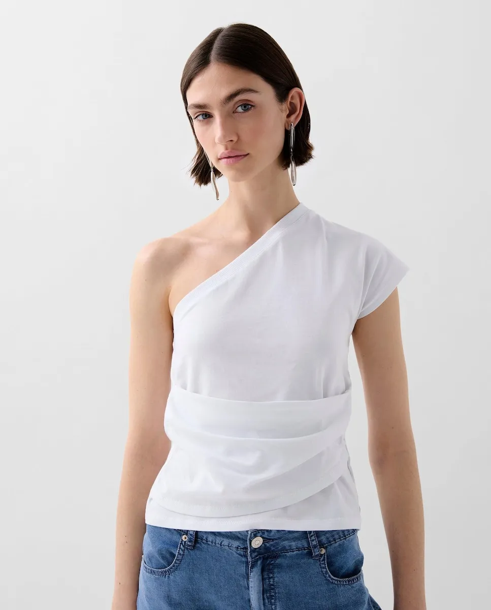 Асимметричная хлопковая женская футболка Scalpers, белый 
Асимметричная хлопковая женская футболка Scalpers, белый