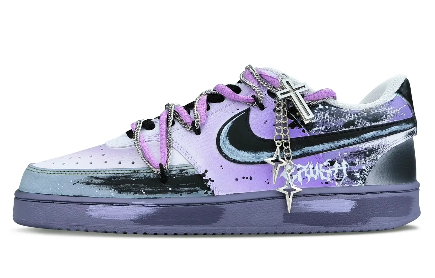 Кроссовки Nike Court Vision 1 Skateboarding Shoes Men Low-top Black/Purple/Silver/White, фиолетовый 
Кроссовки Nike Court Vision 1 Skateboarding Shoes Men Low-top Black/Purple/Silver/White, фиолетовый