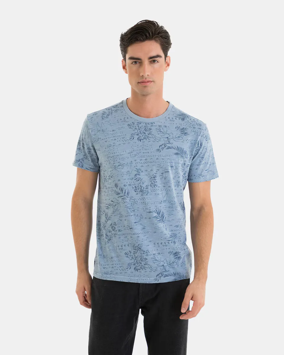 Мужская футболка из хлопка с принтом листьев Massana, синий 
Мужская футболка из хлопка с принтом листьев Massana, синий