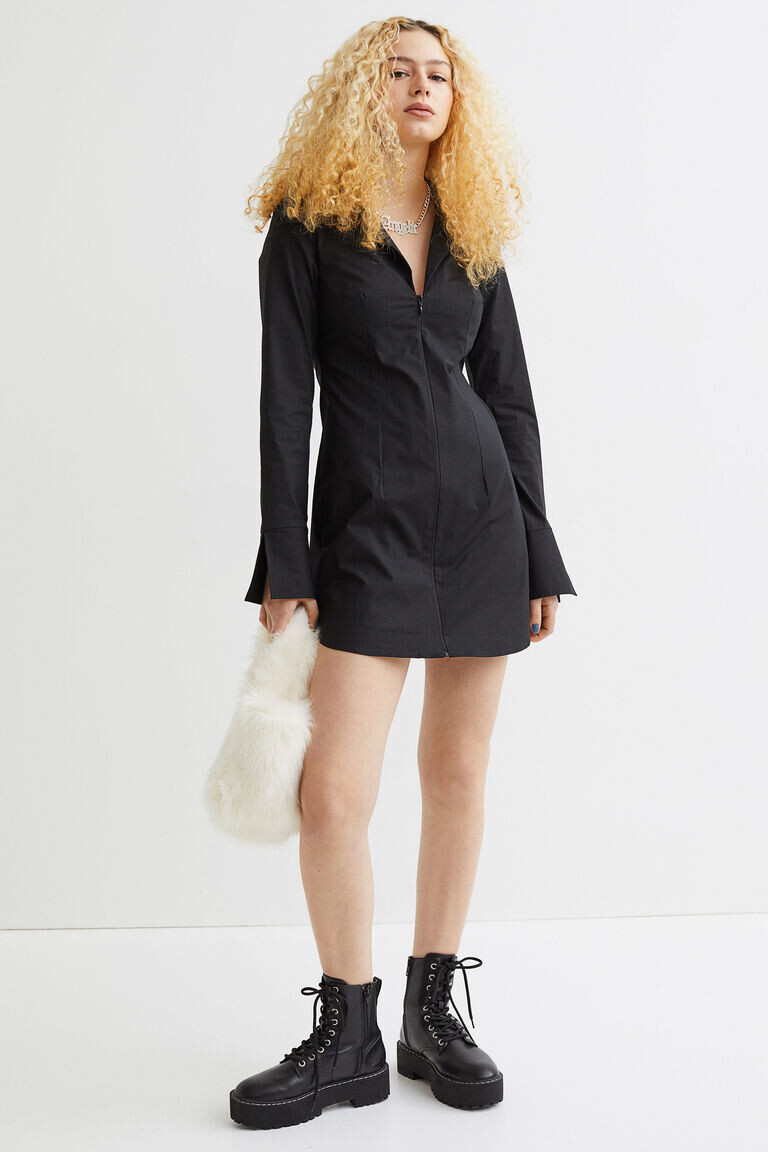 Короткое платье-рубашка H&M, черный
Короткое платье-рубашка H&M, черный