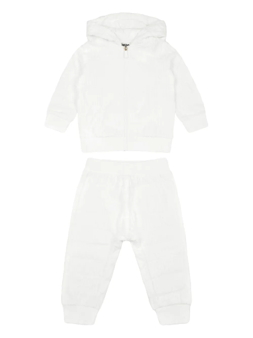 Стеганый спортивный костюм с капюшоном Moschino Kids, белый
Стеганый спортивный костюм с капюшоном Moschino Kids, белый