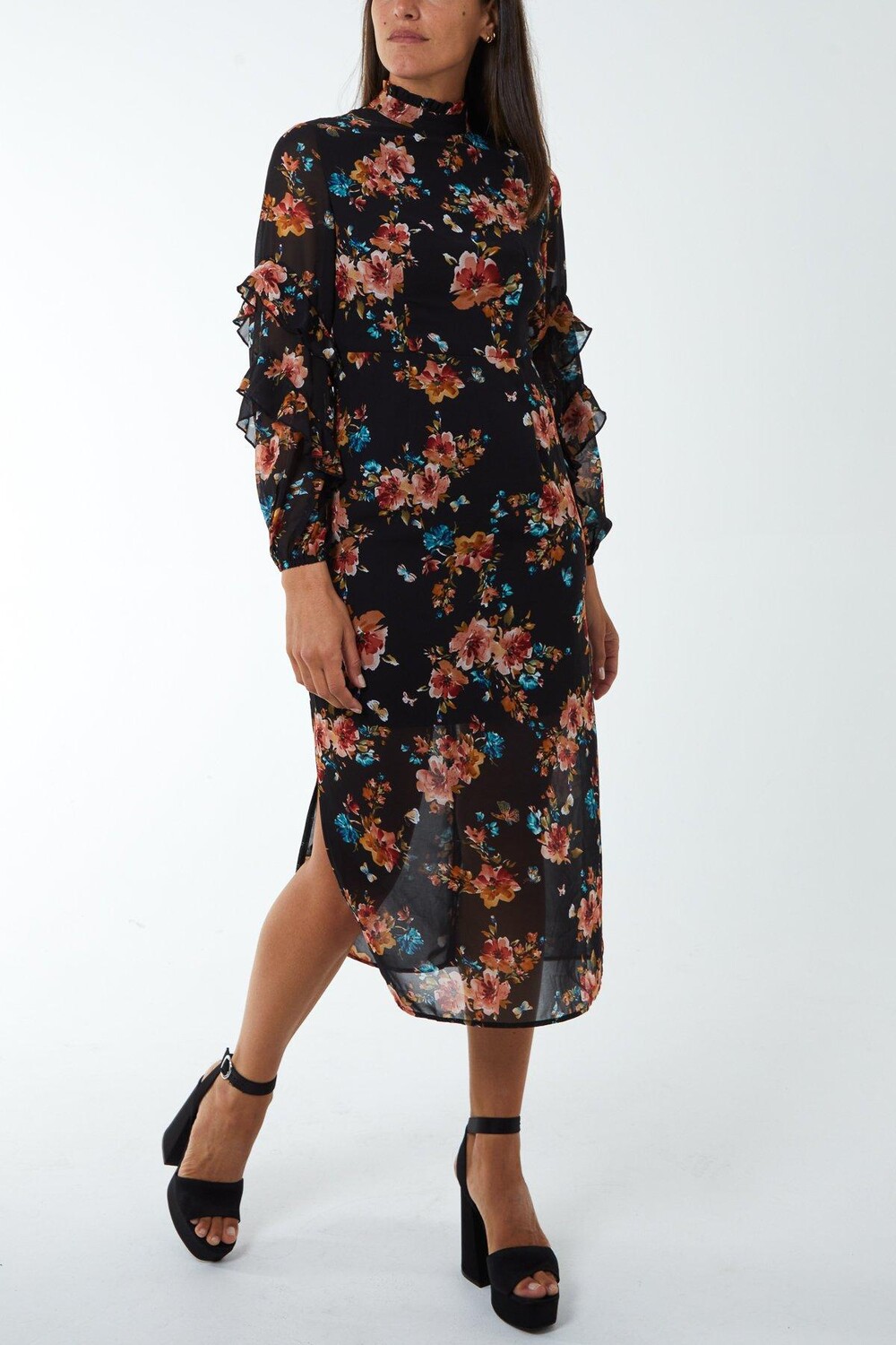 Платье миди с деталями на рукавах Blue Vanilla, черный 
Платье миди с деталями на рукавах Blue Vanilla, черный