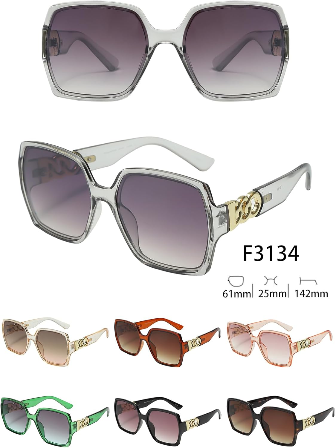 Набор из 12 штук - уникальные модные полупрозрачные солнцезащитные очки в большой квадратной оправе, оправы разных цветов, предварительно упакованные, стильные женские очки, F3134 Generic, Brown
Набор из 12 штук - уникальные модные полупрозрачные солнцезащитные очки в большой квадратной оправе, оправы разных цветов, предварительно упакованные, стильные женские очки, F3134 Generic, Brown